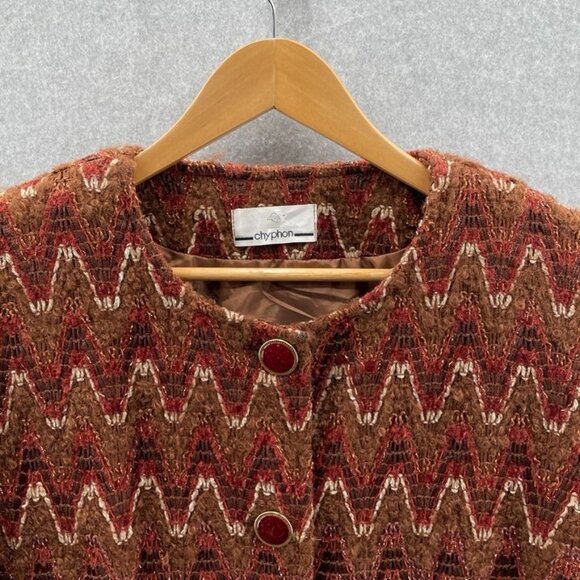CHYPHON Sweater Cardigan Womens 8 Red Gold Tapestry Button Front Lined Vintage - Picture 2 of 7